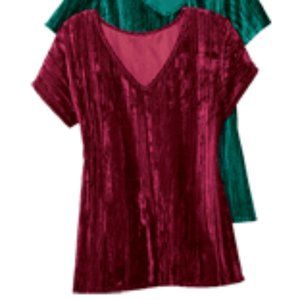 New! Red v neck crushed velvet tunic / shirt / top